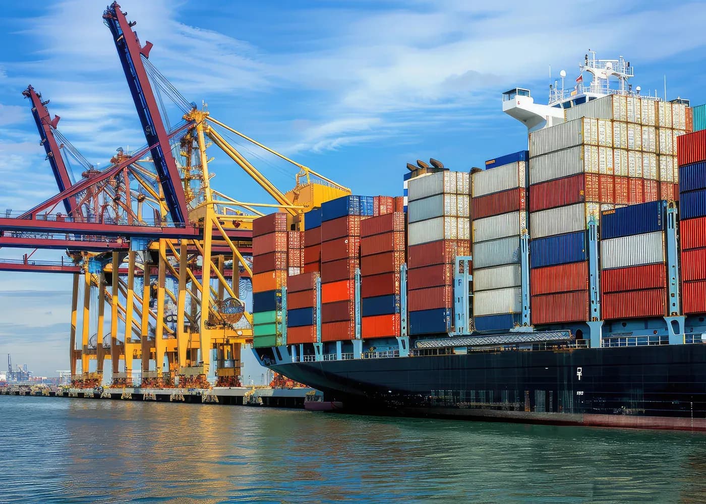 Container ship and port cranes handling regulated imported goods