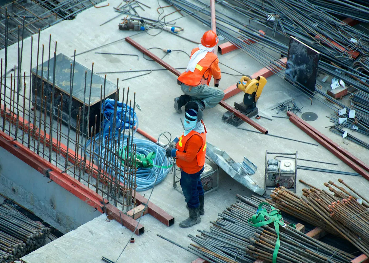 Bulk construction materials being handled at a cargo terminal